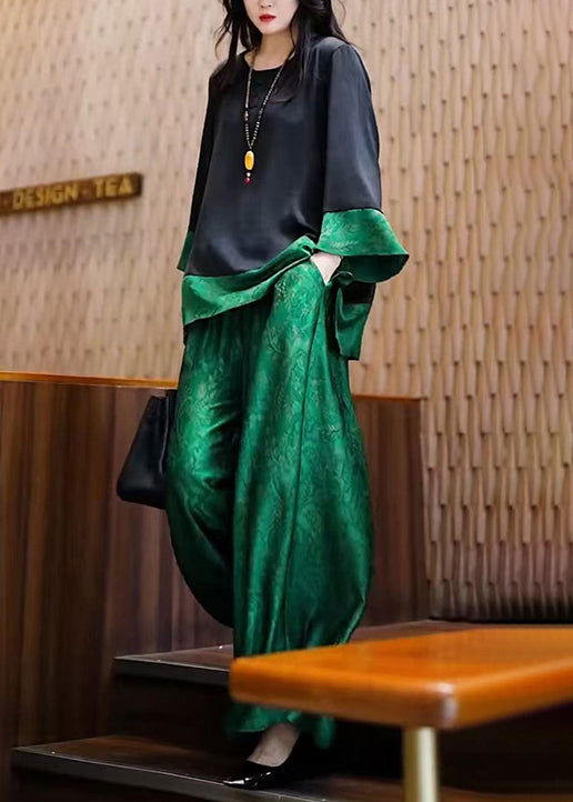 Two Peacock Unique Summer Piece Silk Oversized Patchwork Green Set