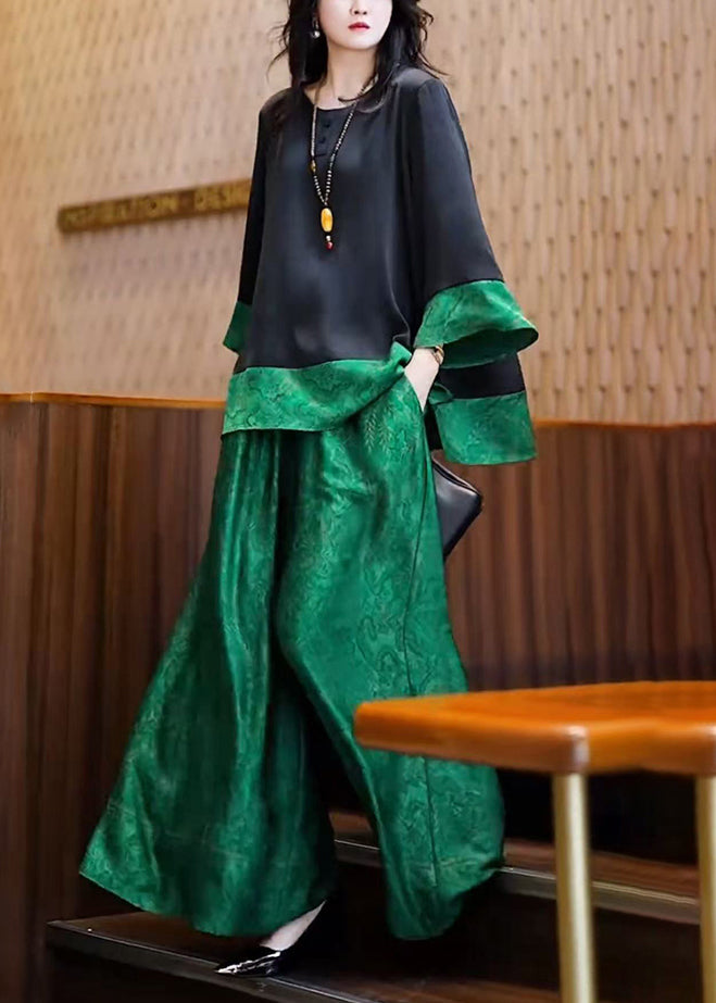 Two Peacock Unique Summer Piece Silk Oversized Patchwork Green Set