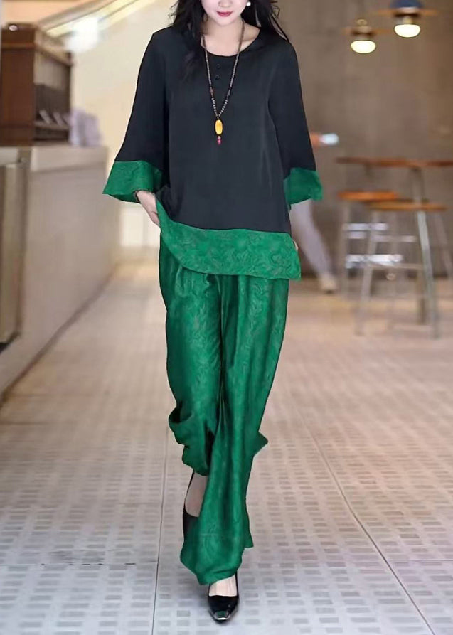 Two Peacock Unique Summer Piece Silk Oversized Patchwork Green Set