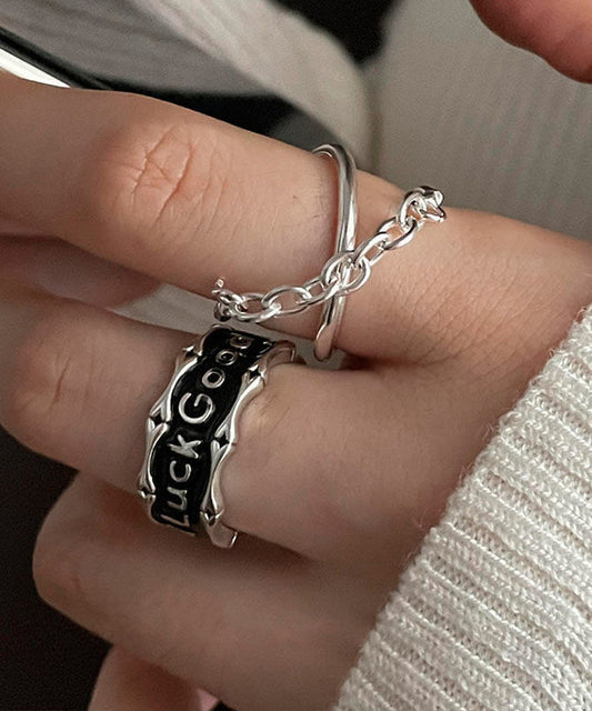 Sterling Silk Silver Rings Graphic Two-Piece Set Patchwork Unique