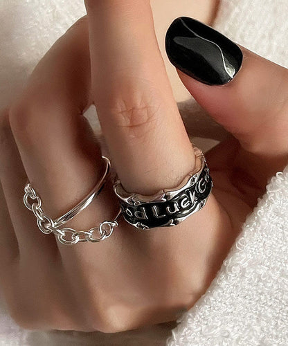 Sterling Silk Silver Rings Graphic Two-Piece Set Patchwork Unique