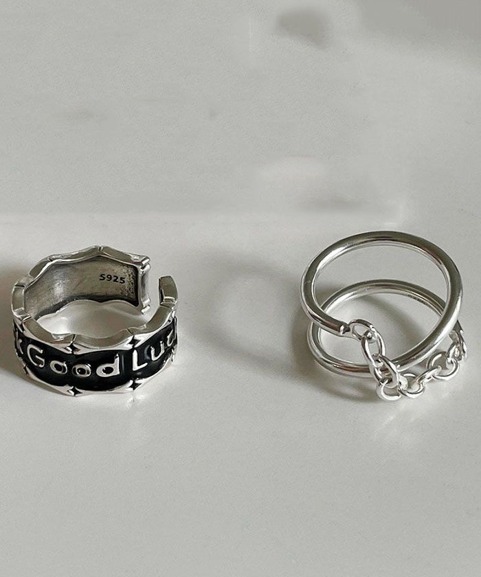 Sterling Silk Silver Rings Graphic Two-Piece Set Patchwork Unique