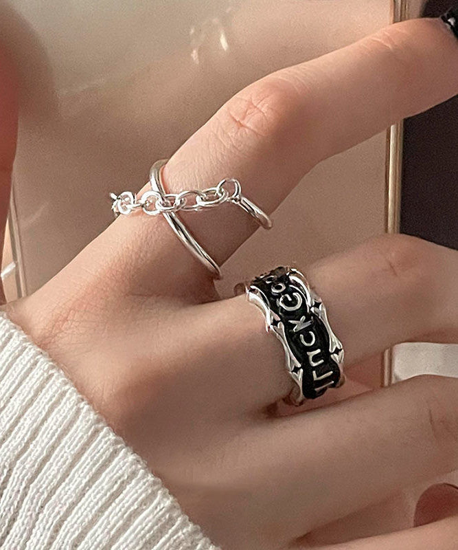 Sterling Silk Silver Rings Graphic Two-Piece Set Patchwork Unique