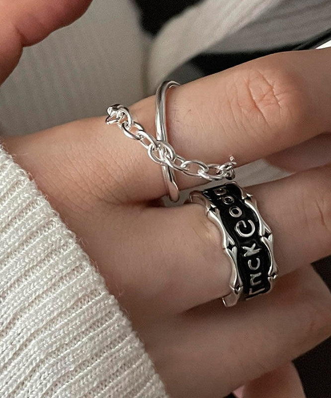 Sterling Silk Silver Rings Graphic Two-Piece Set Patchwork Unique