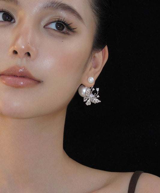 Stud White Sterling Unique Pearl Silver Butterfly Earrings