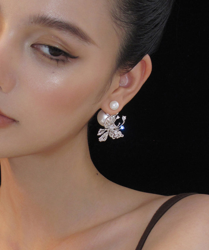 Stud White Sterling Unique Pearl Silver Butterfly Earrings