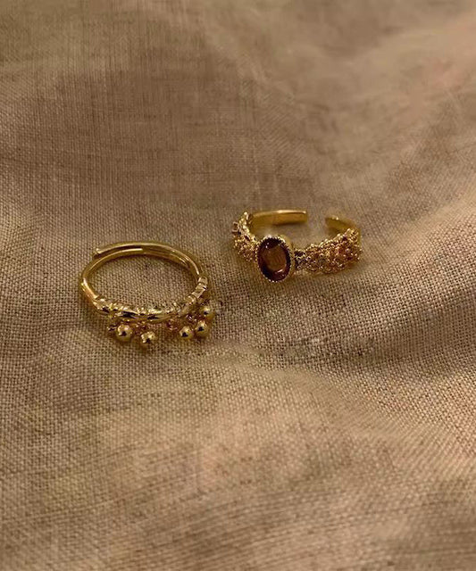 Rings Two-Piece Sterling Vintage Set Silver Open Overgild Gold