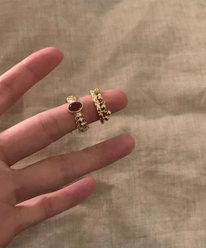 Rings Two-Piece Sterling Vintage Set Silver Open Overgild Gold