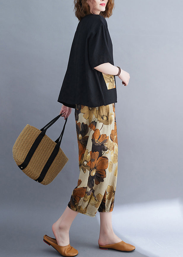 Patchwork Set Two-Piece Women Summer Cotton Oversized Black