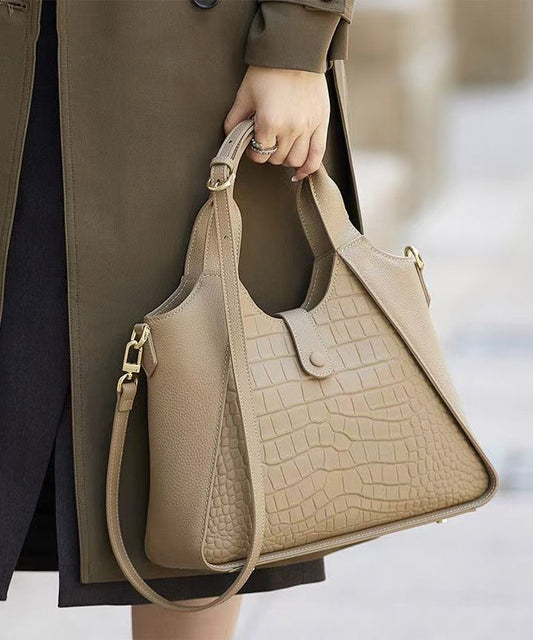 Women Leather Grey Calf Durable Patchwork Tote Bag