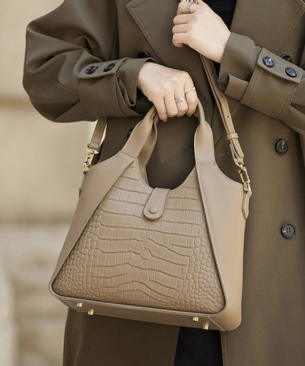 Women Leather Grey Calf Durable Patchwork Tote Bag