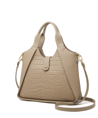 Women Leather Grey Calf Durable Patchwork Tote Bag