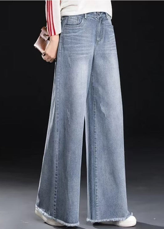 Hose Denim Leicht Sommer Quaste Blau Damen Gerade