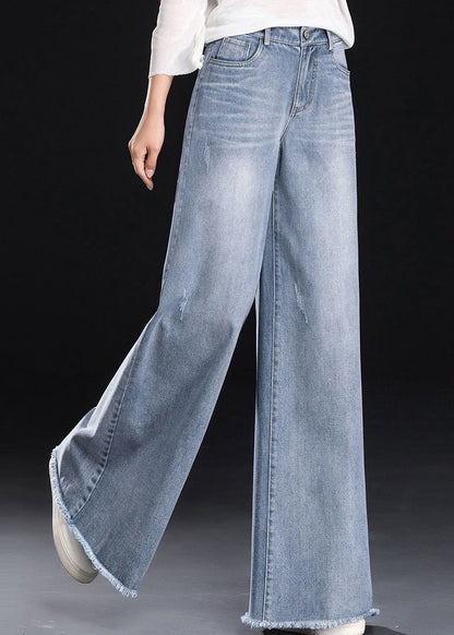 Hose Denim Leicht Sommer Quaste Blau Damen Gerade