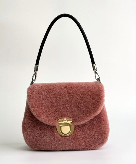 Women Shoulder Stylish Woolen Pink Bag Versatile