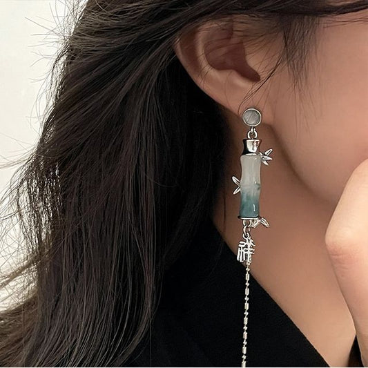 Bamboo Eye Alloy Faux Cat Earring Dangle Stone