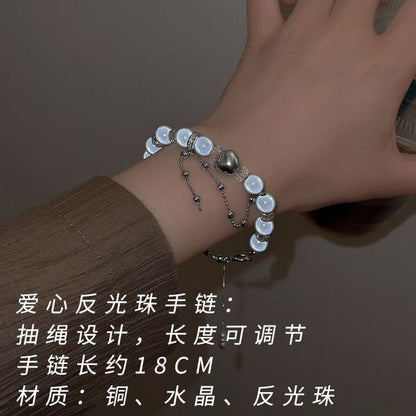 Bead Reflective Alloy Bracelet Layered