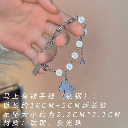 Bead Reflective Alloy Bracelet Layered