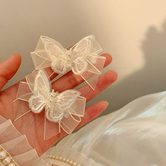 Clip / Hair Faux Pearl Set Butterfly Organza