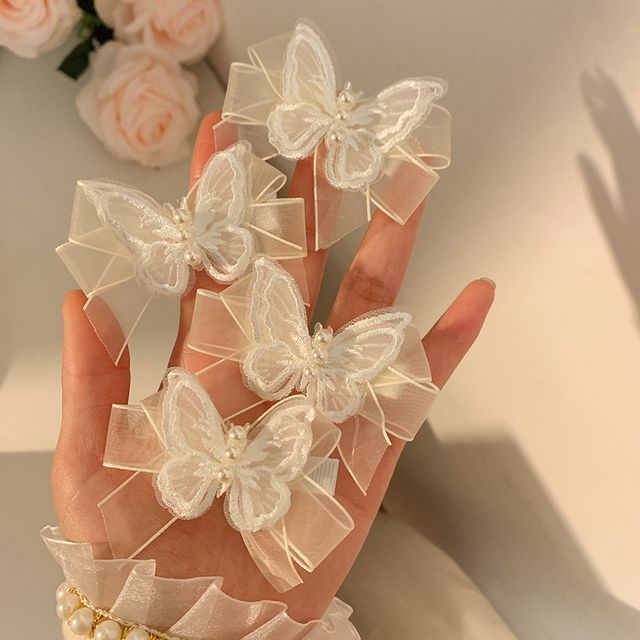 Clip / Hair Faux Pearl Set Butterfly Organza