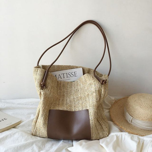 Bag Applique Straw Tote