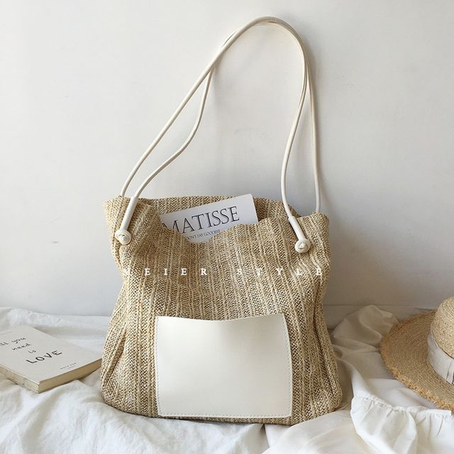 Bag Applique Straw Tote