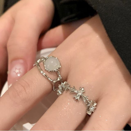 Moonstone Cross Set Open Faux Ring /