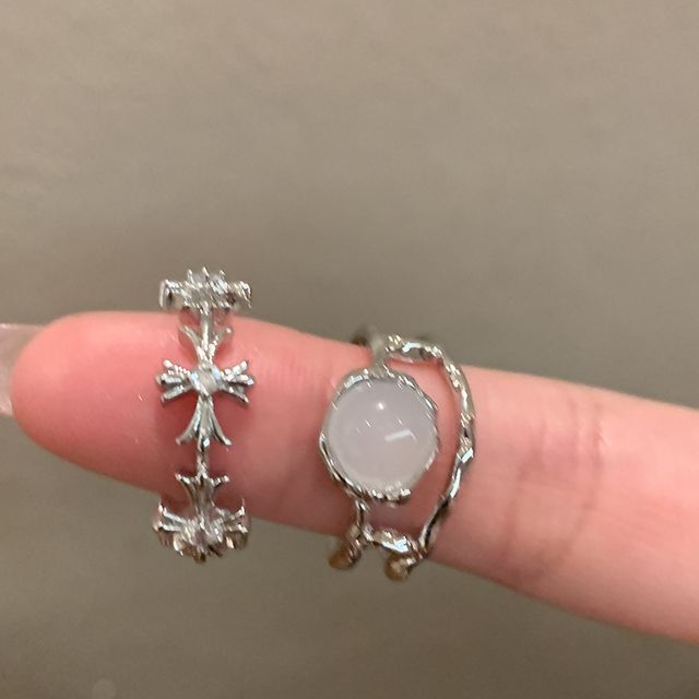 Moonstone Cross Set Open Faux Ring /
