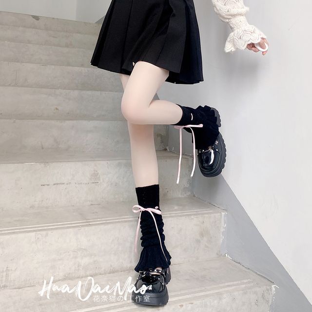 Bow Warmer Knit Pointelle Leg Shirred