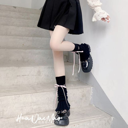 Bow Warmer Knit Pointelle Leg Shirred