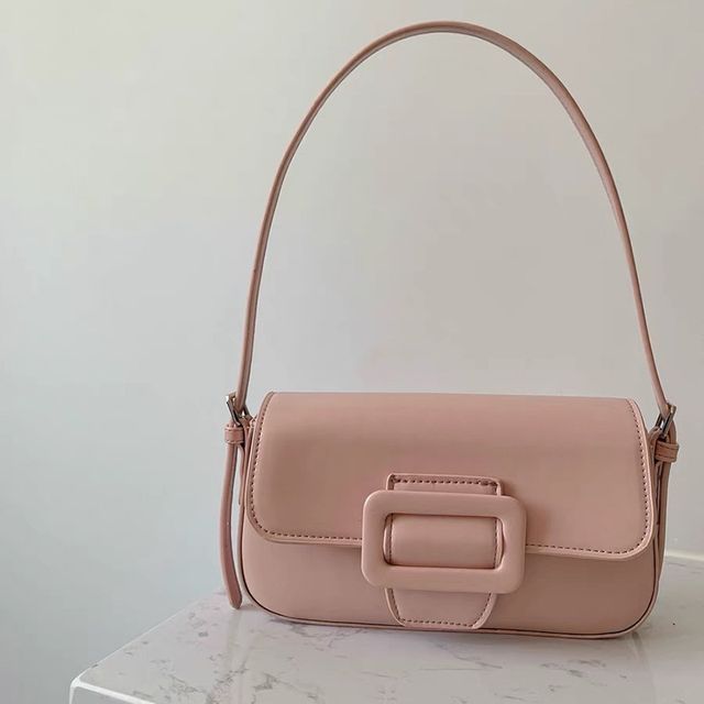 Bag Faux Shoulder Leather Buckled Flap