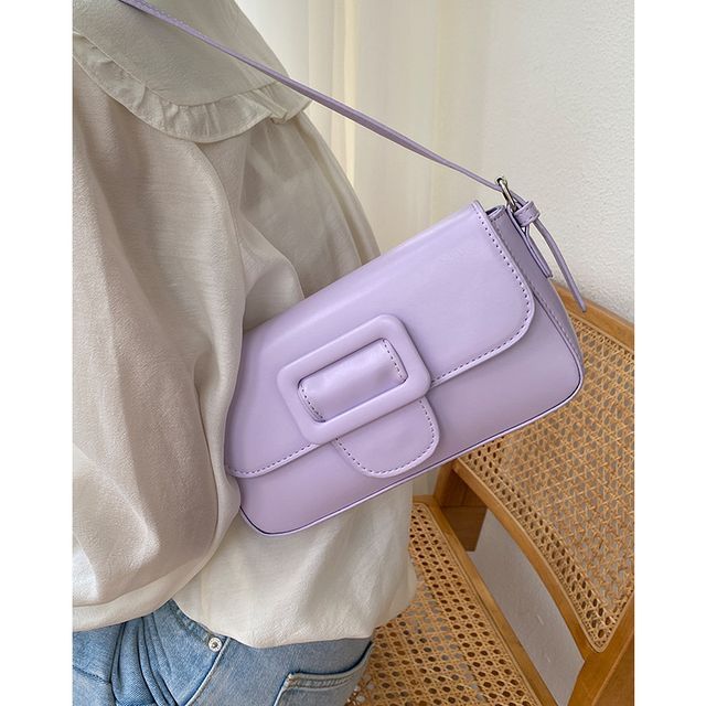 Bag Faux Shoulder Leather Buckled Flap