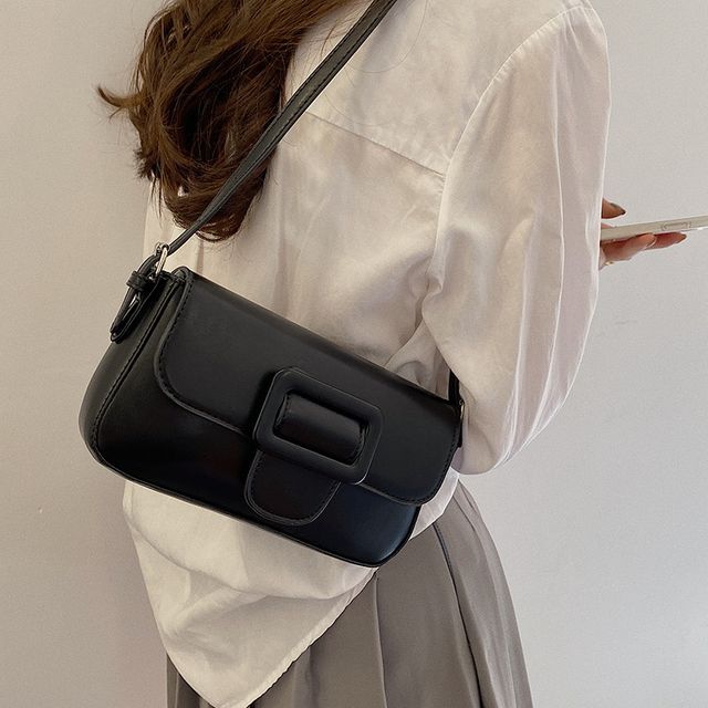 Bag Faux Shoulder Leather Buckled Flap