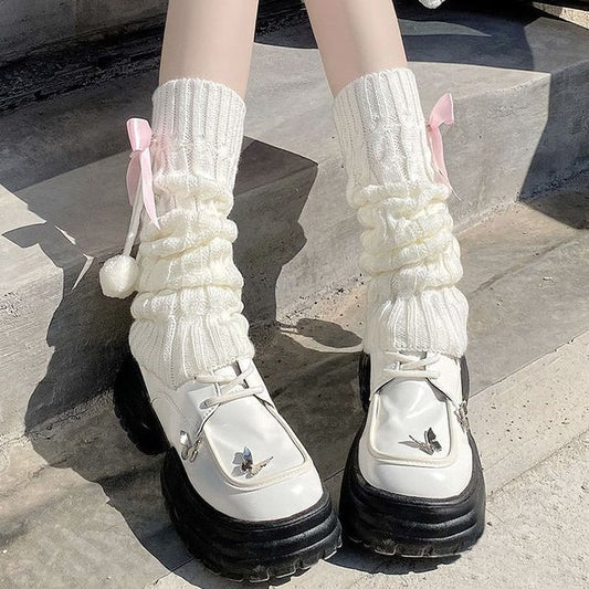 Leg Knit Bow Warmers Accent Cable