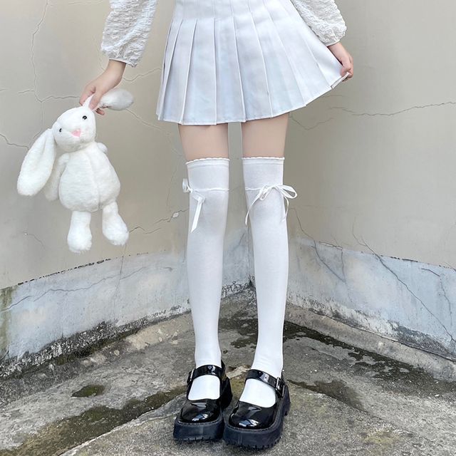 Over-The-Knee Bow Accent Socks