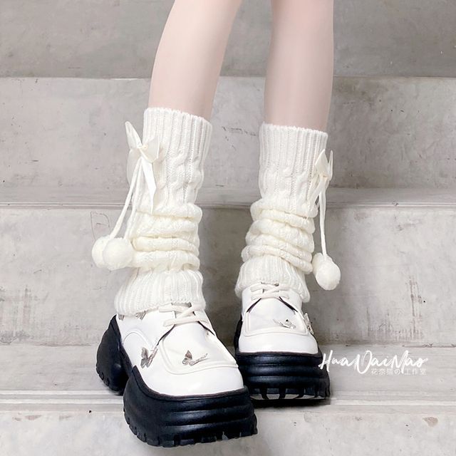 Leg Knit Bow Warmers Accent Cable