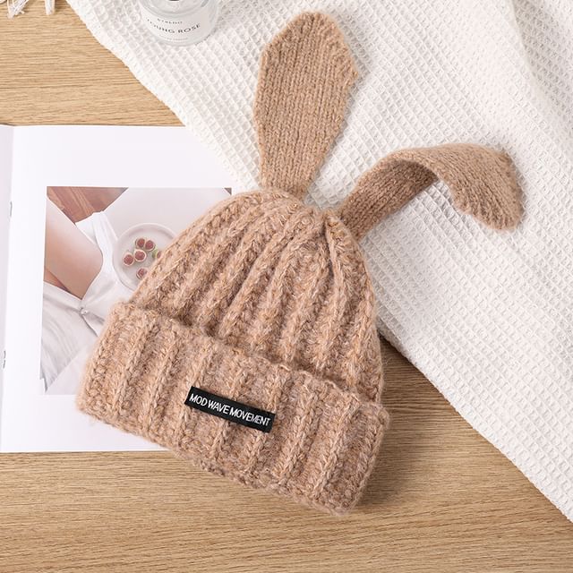 Applique Knit Beanie Rabbit Lettering Ear