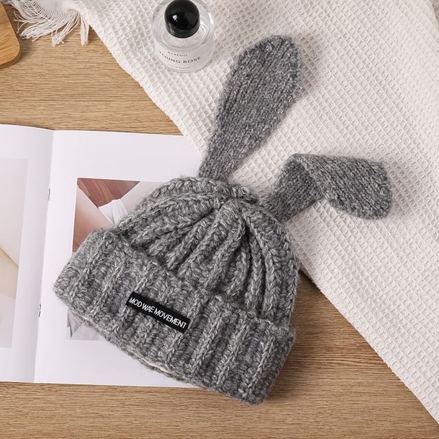 Applique Knit Beanie Rabbit Lettering Ear