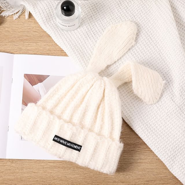 Applique Knit Beanie Rabbit Lettering Ear