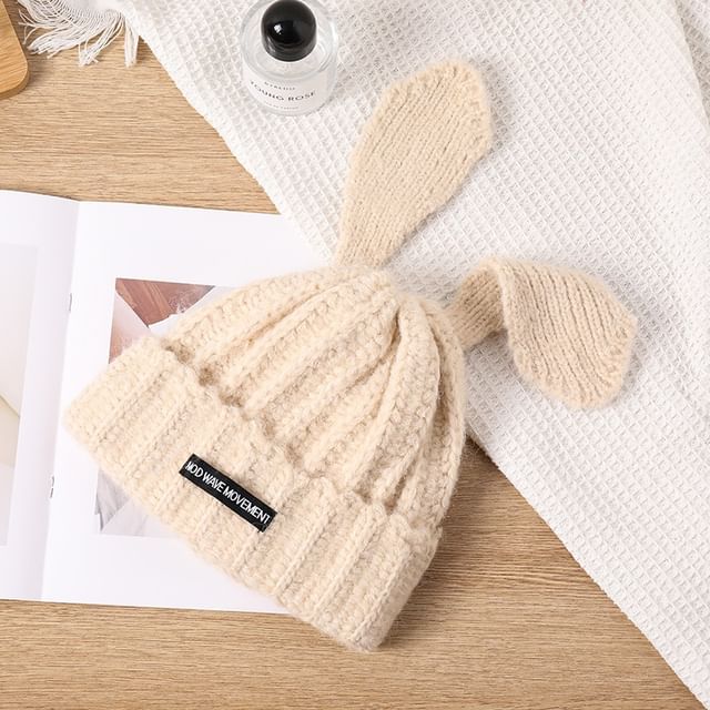 Applique Knit Beanie Rabbit Lettering Ear