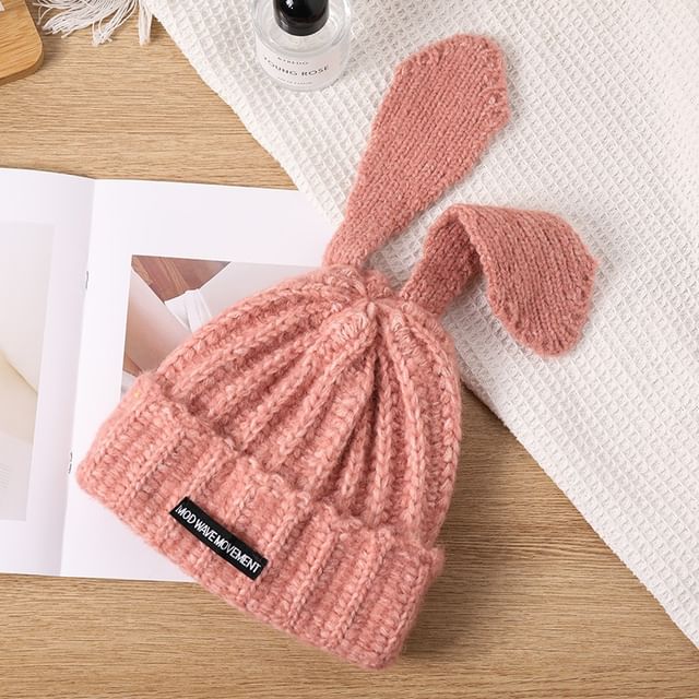 Applique Knit Beanie Rabbit Lettering Ear