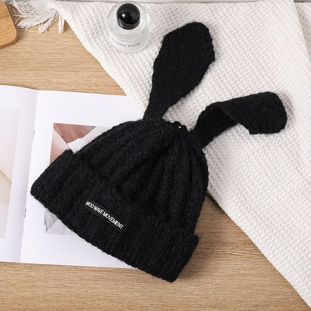 Applique Knit Beanie Rabbit Lettering Ear