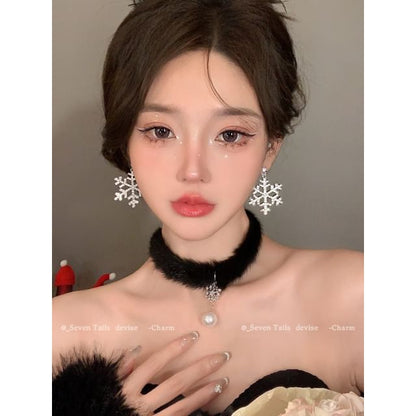 Set / Tree Bracelet Fluffy Drop Christmas Snowflake Earring Choker Chandelier