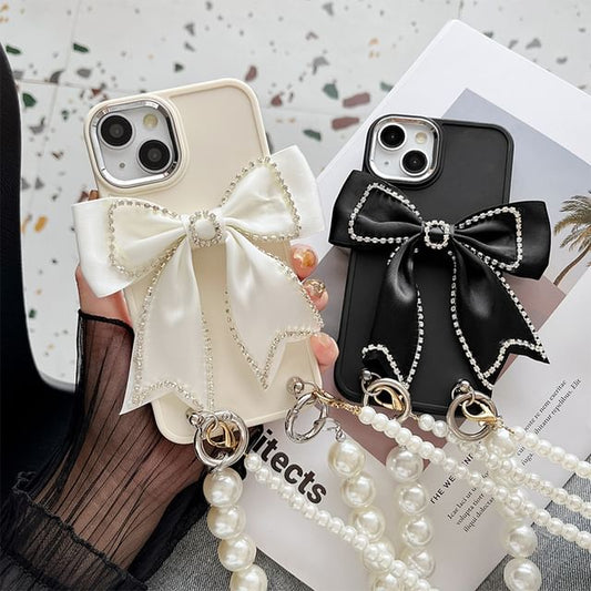 Lanyard Case Phone Bow Faux Pearl