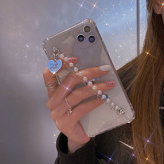 Strap Phone Pearl Heart Case Faux