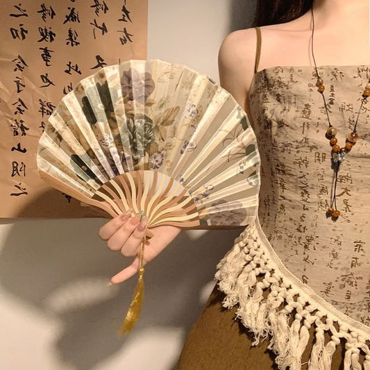 (Various Foldable Designs) Fan Print Bamboo Hand