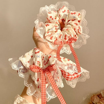 (Various Floral Cherry Bandana Scrunchie / Trim Designs) Lace