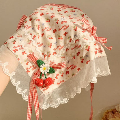 (Various Floral Cherry Bandana Scrunchie / Trim Designs) Lace