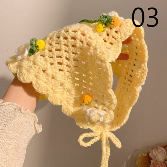 Bonnet Floral Crochet Hair Hat Tie /