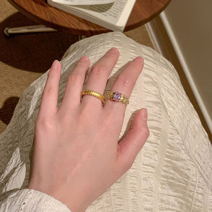 Alloy Ring Set Brushed Open / Rhinestone